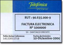 Telefónica CTC emite facturas electrónicas para sus clientes