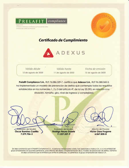 Adexus certifica nuevamente su Modelo de Prevención de Delitos
