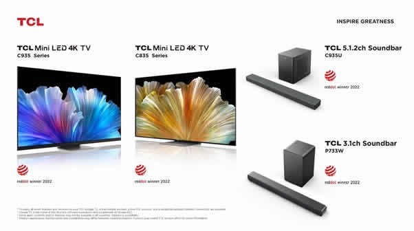 Tres productos de TCL son premiados en los Red Dot Awards 2022